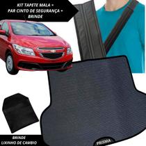Tapete Emborrachado Porta Malas Prisma 2013 a 2022 + 2 Capas Cinto Segurança Acessório Automotivo