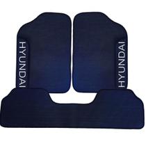 Tapete emborrachado universal 3 peças com dois logo com nome da montadora hyundai - borda preto