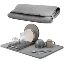 Tapete Escorredor De Louças Dobrável Super Absorção em Microfibra Com Rack Suporte Para Pratos