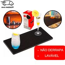 Tapete Escorredor em Silicone Preto Para Louças Pequeno 30x15 cm para mesa bar balcão restaurante anti suor copo