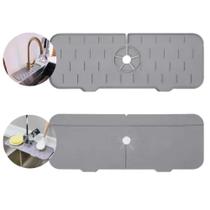 Tapete escorredor para torneira cinza silicone antirespingo 36cm cozinha banheiro lavabo
