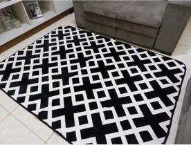 Tapete estampado aveludado - grande - para sala - flannel - 2,0 x 2,4 - tons de preto e branco - mtm enxovais