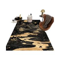 Tapete Estilo Arte Chinesa Com Cachoeira Da Montanha Dourada, Floresta Iluminada Pela Lua E Nuvens