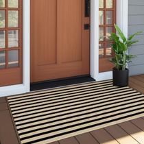 Tapete externo OJIA Front Door Mat 60x130cm preto e castanho listrado