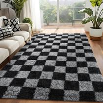 Tapete FALARK quadriculado 150x210cm preto e cinza para sala de estar Tapete FALARK quadriculado 150x210cm preto e cinza para sala de estar