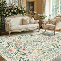 Tapete floral Rugxara 150x210cm lavável verde vintage Boho Tapete floral Rugxara 150x210cm lavável verde vintage Boho