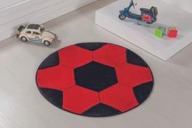 Tapete Formato com Antiderrapante Bola - 65 cm - Vermelho e Preto