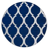 Tapete Geométrico Arabesco Azul 1,00m Redondo Lavável Antiderrapante