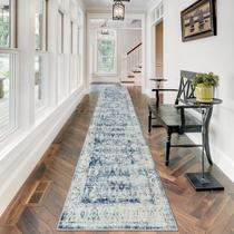 Tapete Hallway Runner Morebes Vintage 3,7 m, antiderrapante, lavável, azul Tapete Hallway Runner Morebes Vintage 3,7 m, antiderrapante, lavável, azul