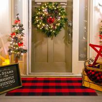 Tapete Homydecor Christmas vermelho e branco xadrez 60x130cm de algodão Tapete Homydecor Christmas vermelho e branco xadrez 60x130cm de algodão
