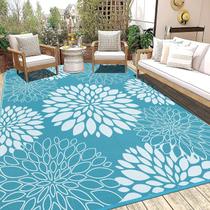 Tapete Ileading Outdoor 244x305cm, impermeável, reversível, verde-azulado