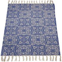 Tapete Indiano Algodão Print Azulejo Azul 1,40 x 2,00m