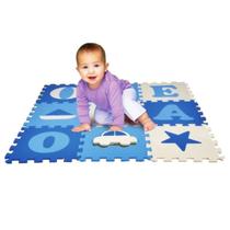 Tapete Infantil Eva Vogais Menino Azul - 9 Placas 33x33cm - Nig Brinquedos
