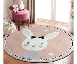 Tapete Infantil MACIO Circular Infantil Coelhinha Rosa Menina ANTIDERRAPANTE ANTIÁCARO TUFTING- GOLD