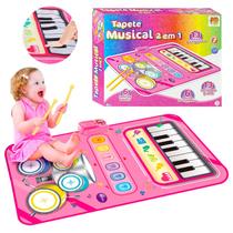 Tapete Infantil Musical Rosa 2 Em 1 Com Sons De Bateria Instrumentos E Funções Educativas Meninas