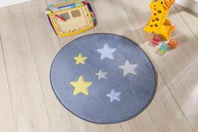 Tapete Infantil Pelúcia Para Quarto Redondo Estrela Cinza