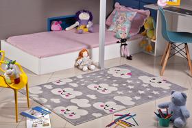 TAPETE INFANTIL QUARTO MENINO MENINA 1,00X1,50 TOQUE DE VELUDO ANTIDERRAPANTE NÃO RISCA PISO LANCER (i-88-CINZA-NUVEM)