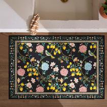 Tapete Jinchan Entryway, floral, lavável, antiderrapante, preto, de 2 x 3 pés