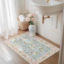 Tapete jinchan Floral Entryway 60x90cm lavável antiderrapante azul/rosa