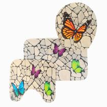 Tapete Jogo Banheiro 3 Pç Antiderrapante Emborrachado Capacho Decorativo Tampa Vaso Borboleta Branco