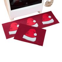 Tapete Jogo Cozinha 2 Peças Antiderrapante Passadeira Natalina Gorro Papai Noel Vermelho