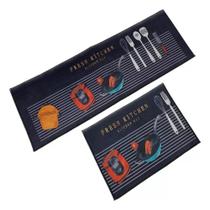 Tapete Jogo De Cozinha Passadeira Belga Antiderrapante 2 Peças - Frigideira Com O Fundo Preto