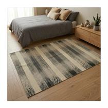 Tapete Kilim Artesanal de Lã Preto Bege Listrado 123x175 Fino para Sala Tapete Kilim Artesanal de Lã Preto Bege Listrado 123x175 Fino para Sala