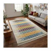 Tapete Kilim Indiano 250x350cm Lã Geométrica Vermelho Cru Feito à Mão Tapete Kilim Indiano 250x350cm Lã Geométrica Vermelho Cru Feito à Mão