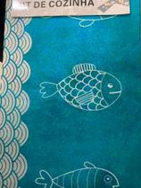 Tapete Kit De Cozinha 2 Peças Verde Peixes Fundo Do Mar 40CM X 60CM