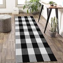Tapete KOZYFLY Buffalo Plaid 60x180cm de algodão preto e branco