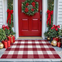 Tapete KOZYFLY Buffalo Plaid 70x110cm de algodão vermelho e branco