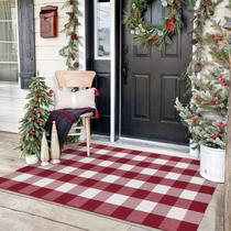 Tapete KOZYFLY Buffalo Plaid 90x150cm de algodão vermelho e branco