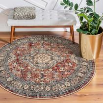 Tapete Lahome Oriental Lavável Redondo 120 cm Vermelho Tijolo