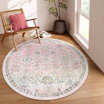 Tapete Lahome rosa claro Boho redondo 180 cm lavável antiderrapante Tapete Lahome rosa claro Boho redondo 180 cm lavável antiderrapante