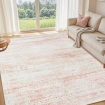 Tapete lavável à mão 240x300cm rosa branco de lã sintética Tapete lavável à mão 240x300cm rosa branco de lã sintética