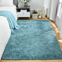 Tapete Merelax Large Shaggy Plush antiderrapante 91x152 cm turquesa