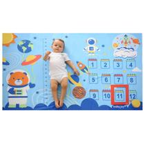 Tapete Mesversario Bebe com Moldura Cenário Para Fotos Lençol Berço Estampado Algodao Menino Azul - Fisher Price