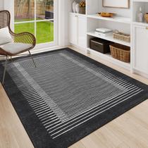 Tapete moderno lavável 5x7 Morebes para sala de estar, tapete de quarto com listras geométricas, tapete de escritório antiderrapante, tapete interno macio e resistente a manchas, de baixa pilha, para sala de jantar, sala de jogos, preto Tapete moderno lavável 5x7 Morebes para sala de estar, tapete de quarto com listras geométricas, tapete de escritório antiderrapante, tapete interno macio e resistente a manchas, de baixa pilha, para sala de jantar, sala de jogos, preto