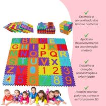 Tapete Montável Blocos EVA Alfanumérico 36 Peças Educativo Criança Brincadeiras Colorido 8mm Espessura
