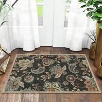Tapete Morebes 61x91 cm Antiderrapante Floral Paisley Marrom Preto