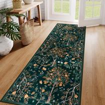Tapete Morebes Boho Floral 61x183 cm, macio, antiderrapante, verde escuro Tapete Morebes Boho Floral 61x183 cm, macio, antiderrapante, verde escuro
