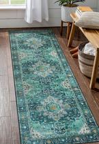 Tapete Moynesa Ultrafino Lavável Vintage Runner 80x240cm Teal