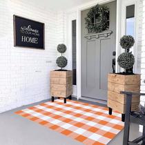 Tapete MUBIN Algodão Laranja e Branco Xadrez 90cm x 150cm Tapete MUBIN Algodão Laranja e Branco Xadrez 90cm x 150cm