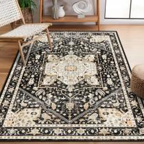 Tapete MUJOO Preto Lavável Boho 90cm x 150cm para quarto