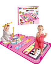 Tapete musical DQMOON para crianças de 1 a 2 anos com piano e tambor rosa Tapete musical DQMOON para crianças de 1 a 2 anos com piano e tambor rosa