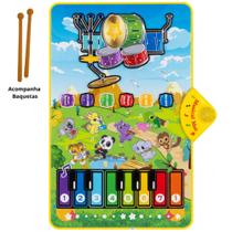 Tapete musical infantil piano e bateria com baquetas - xcell