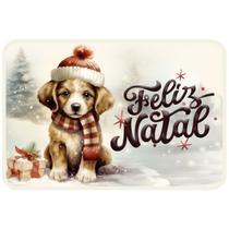 Tapete Natalino 40x60 Capacho Natal PET Cachorrinho Papai Noel Decoração Porta Antiderrapante