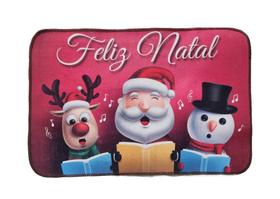 Tapete Natalino 40x60cm Feliz Natal com Papai Noel, Rena e Boneco de Neve