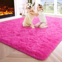 Tapete Noahas Fluffy 4x6 rosa choque grosso antiderrapante