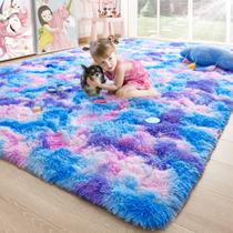 Tapete Noahas Fluffy Kids de 4 x 6 pés para quarto azul/roxo Rainbow